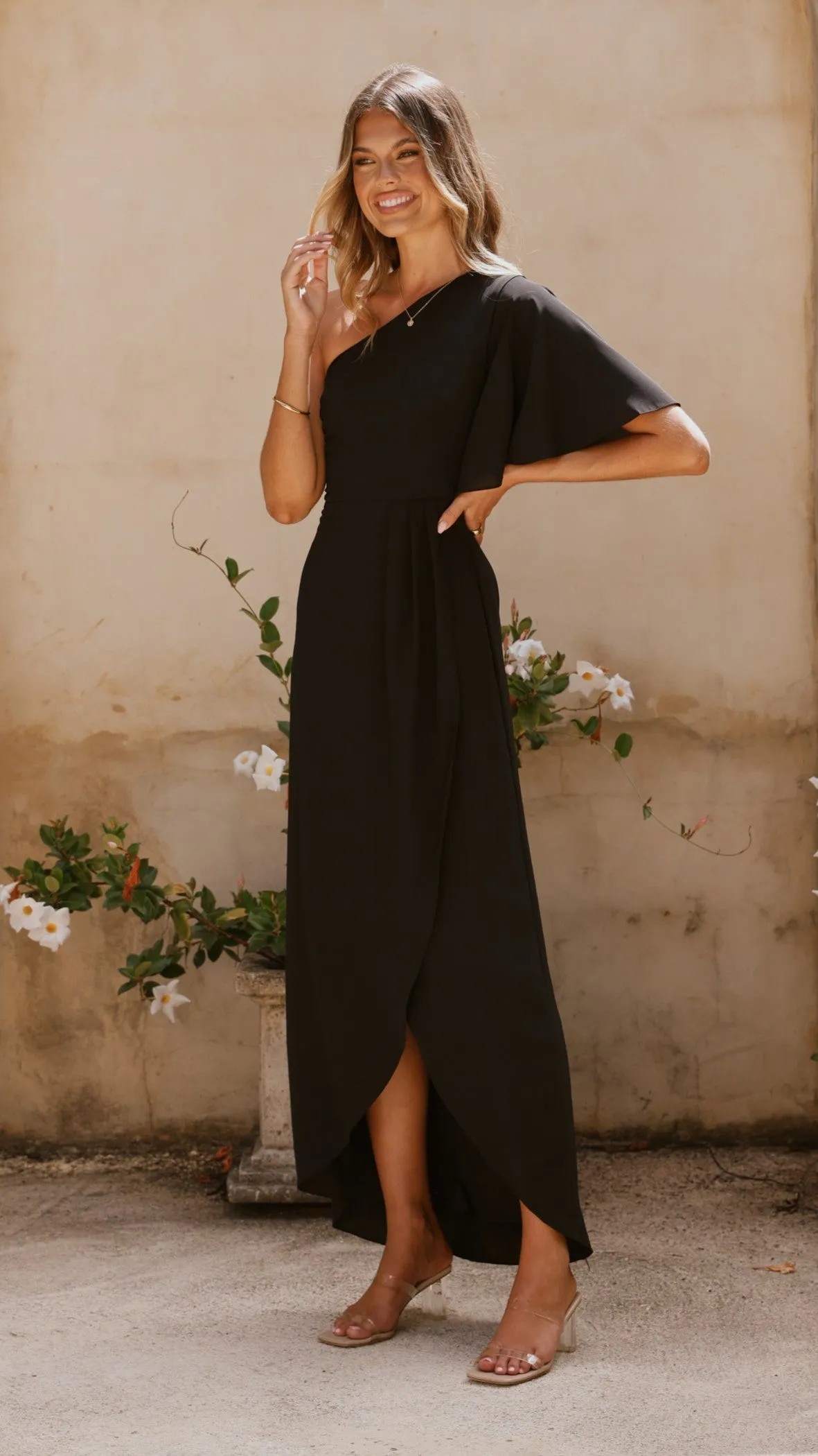Emma One Sleeve Maxi Dress - Black Billy J