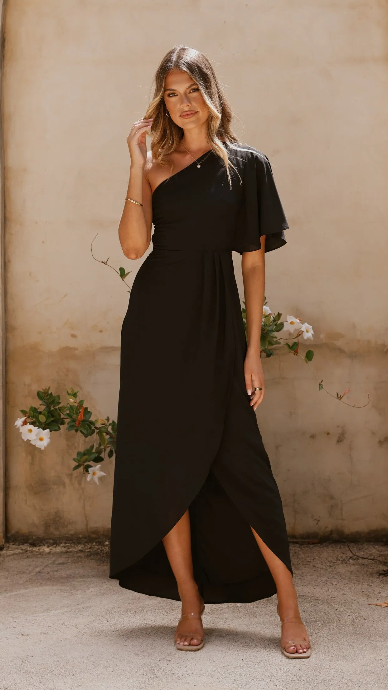 Emma One Sleeve Maxi Dress - Black Billy J