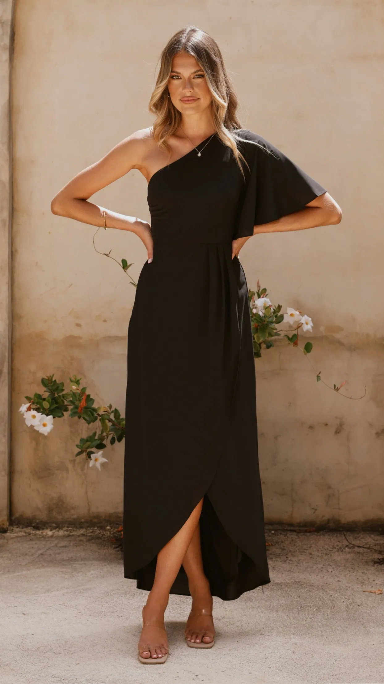 Emma One Sleeve Maxi Dress - Black Billy J