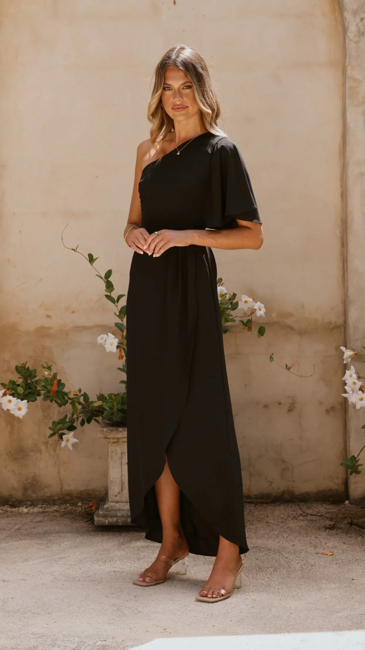 Emma One Sleeve Maxi Dress - Black Billy J