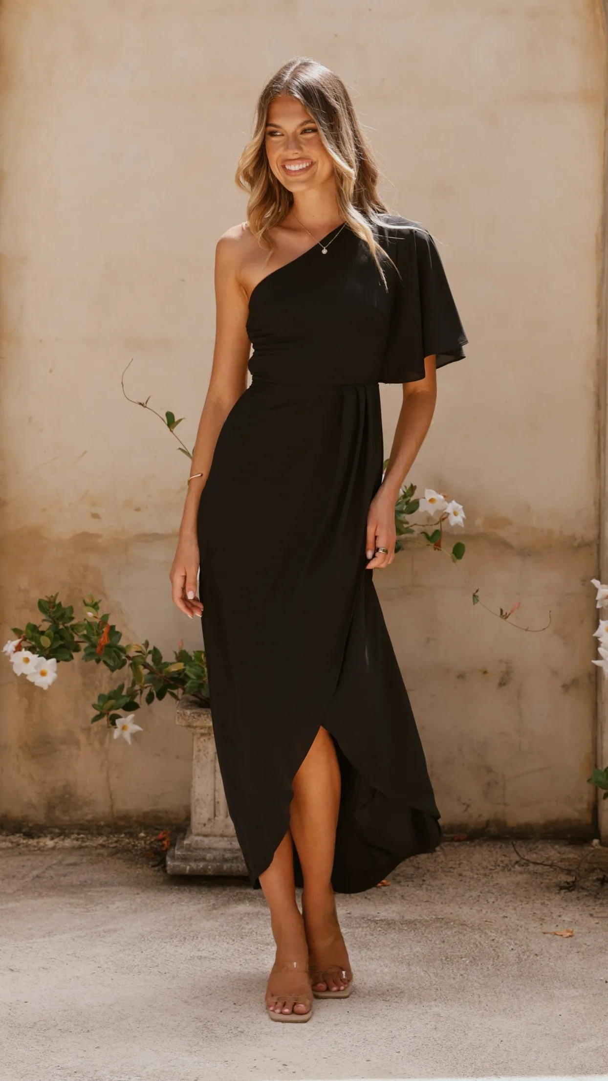 Emma One Sleeve Maxi Dress - Black Billy J