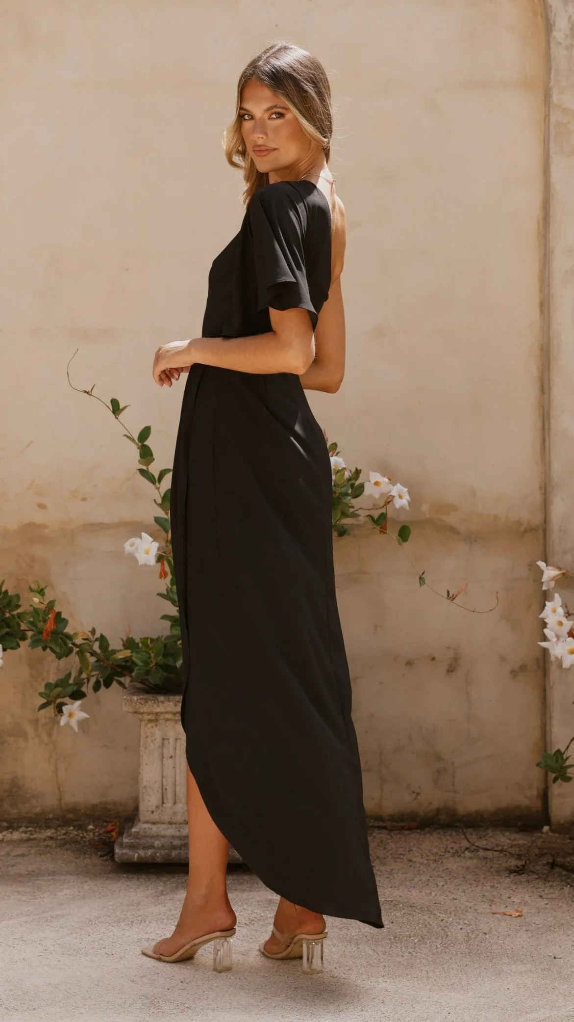 Emma One Sleeve Maxi Dress - Black Billy J