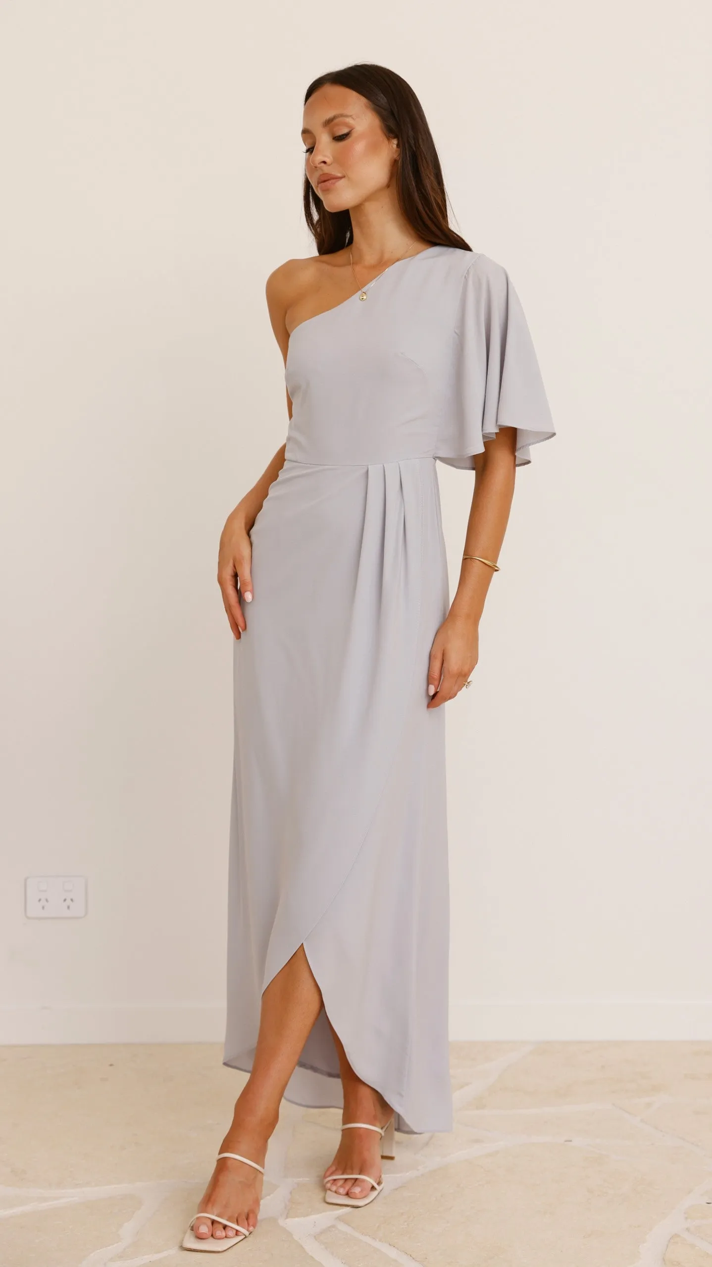 Emma One Sleeve Maxi Dress - Light Grey Billy J