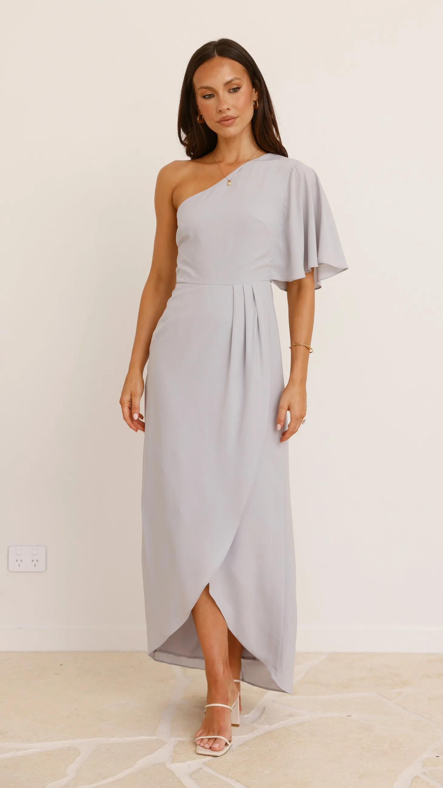 Emma One Sleeve Maxi Dress - Light Grey Billy J