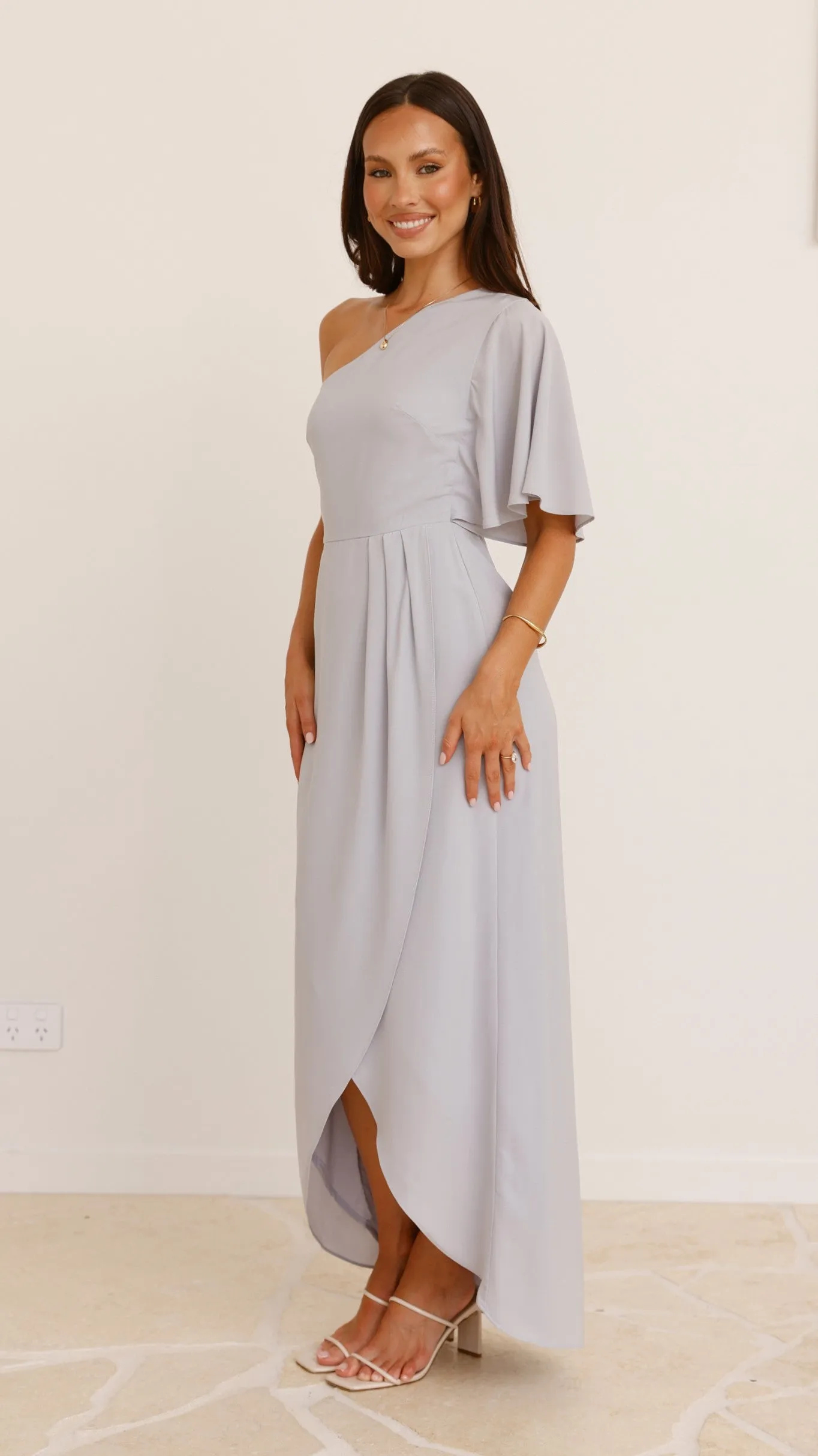 Emma One Sleeve Maxi Dress - Light Grey Billy J