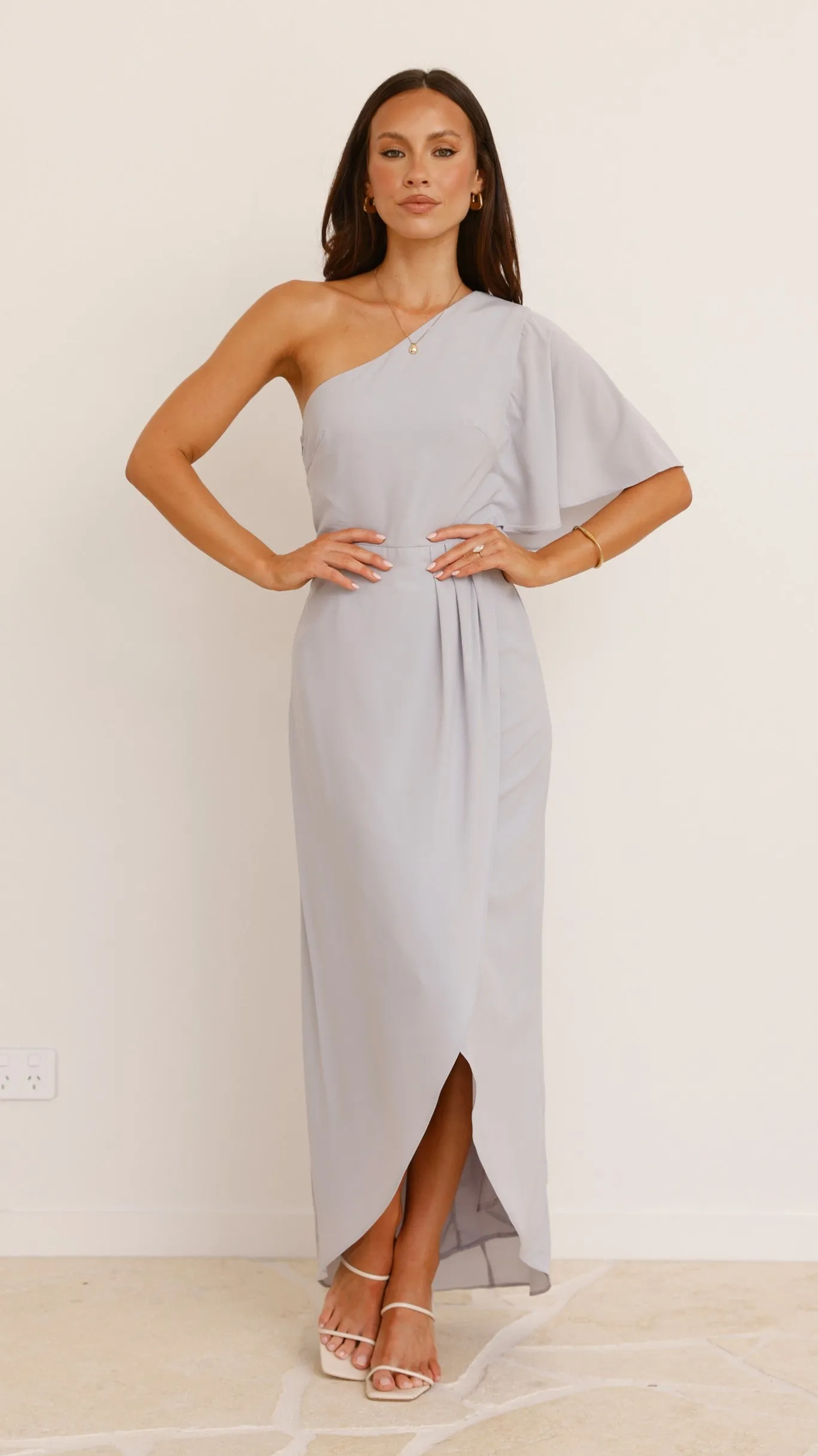 Emma One Sleeve Maxi Dress - Light Grey Billy J