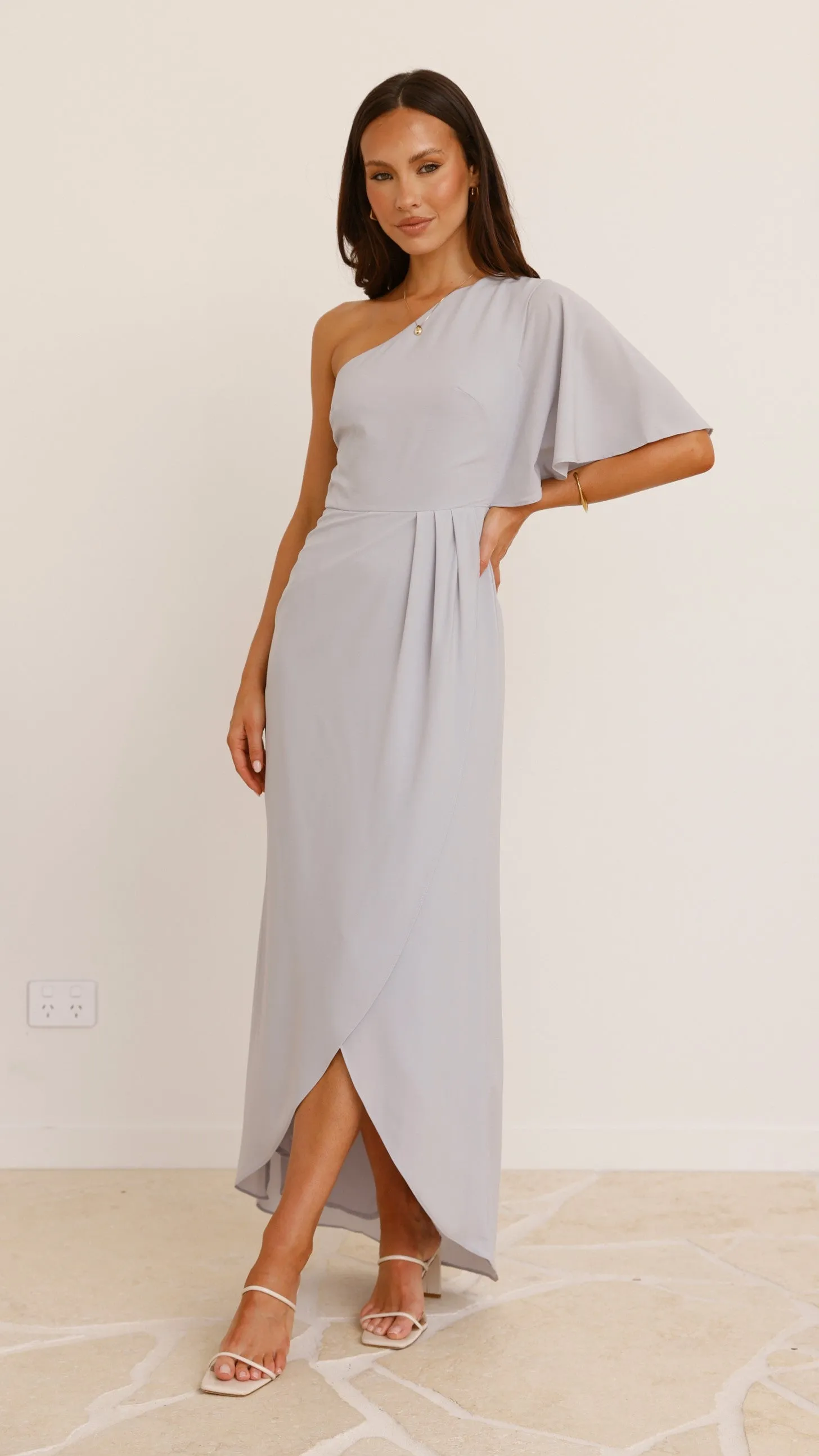 Emma One Sleeve Maxi Dress - Light Grey Billy J
