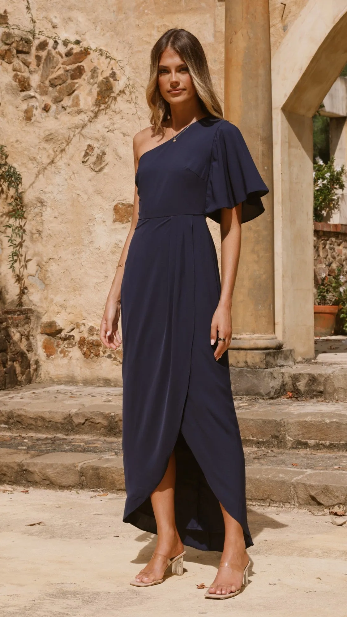 Emma One Sleeve Maxi Dress - Navy Billy J
