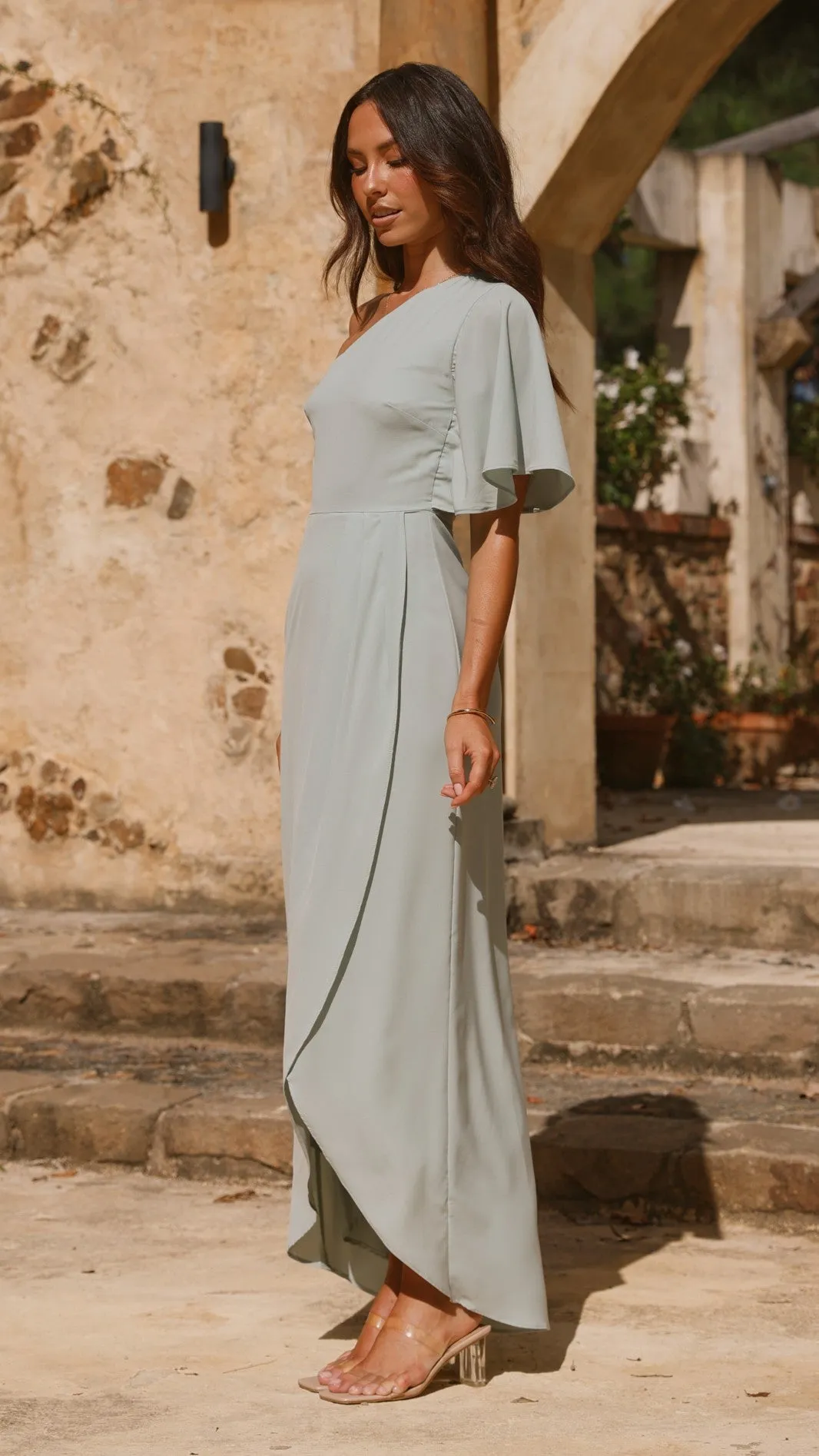 Emma One Sleeve Maxi Dress - Sage Billy J
