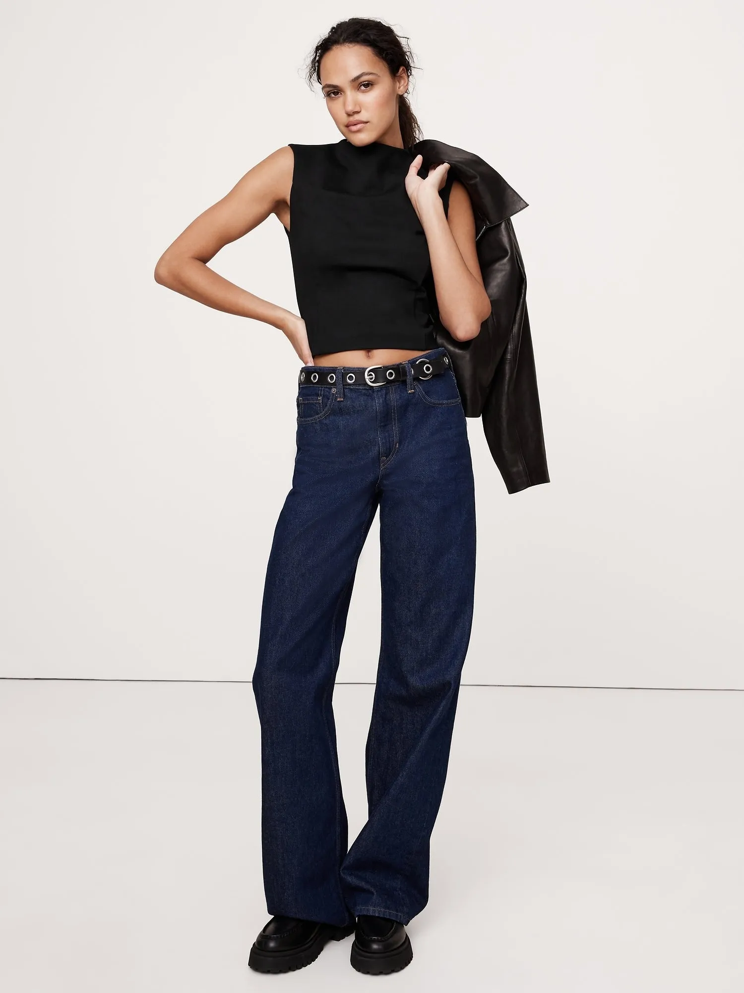 Everywhere Ponte Mock-Neck Top Banana Republic