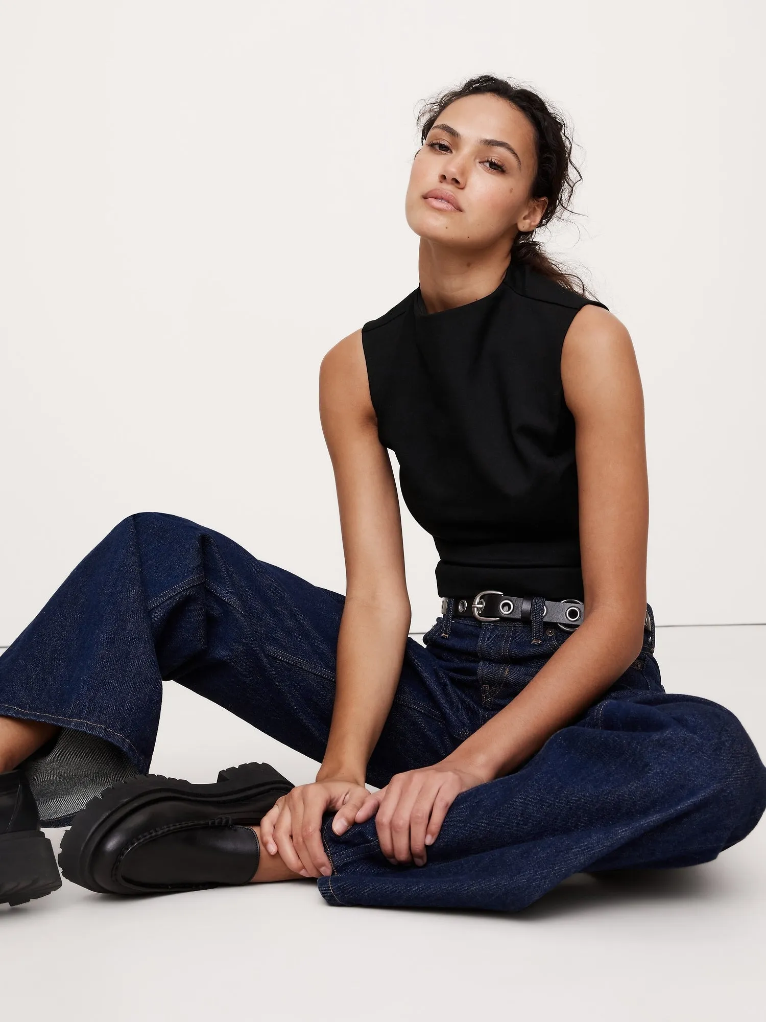 Everywhere Ponte Mock-Neck Top Banana Republic