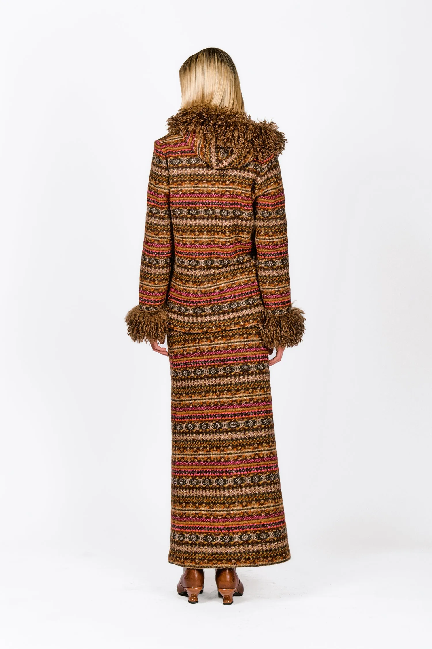 Fair Isle Fleece Maxi Skirt with Slit Annasui