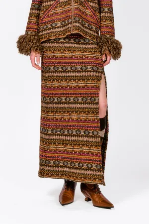 Fair Isle Fleece Maxi Skirt with Slit Annasui