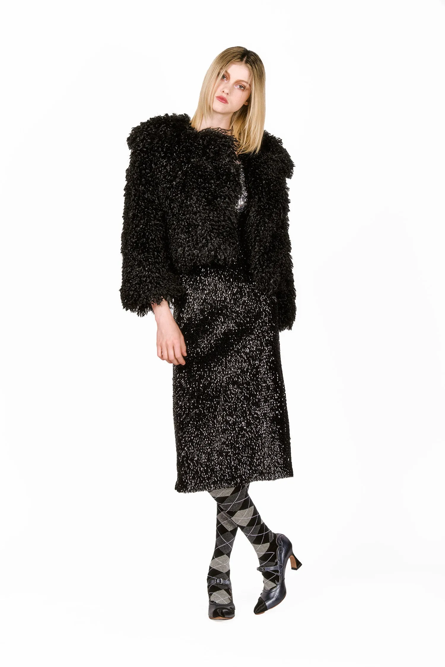 Faux Curly Lamb Fur Jacket Annasui