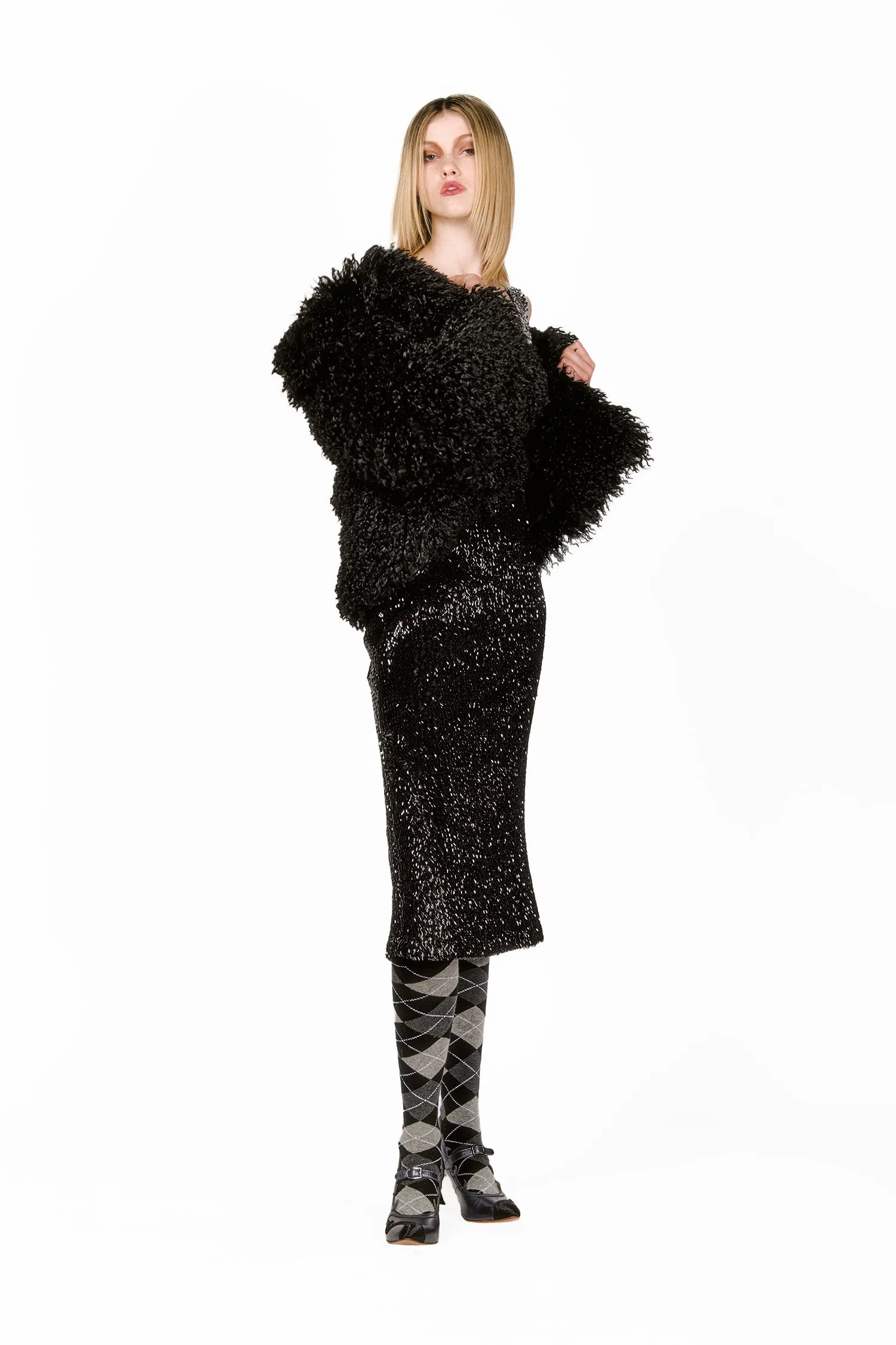 Faux Curly Lamb Fur Jacket Annasui