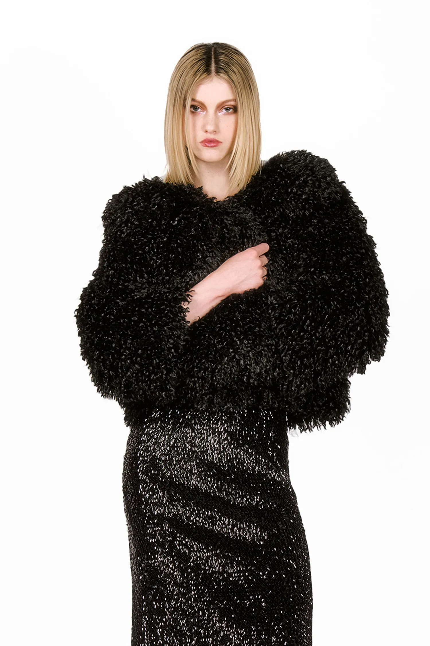 Faux Curly Lamb Fur Jacket Annasui