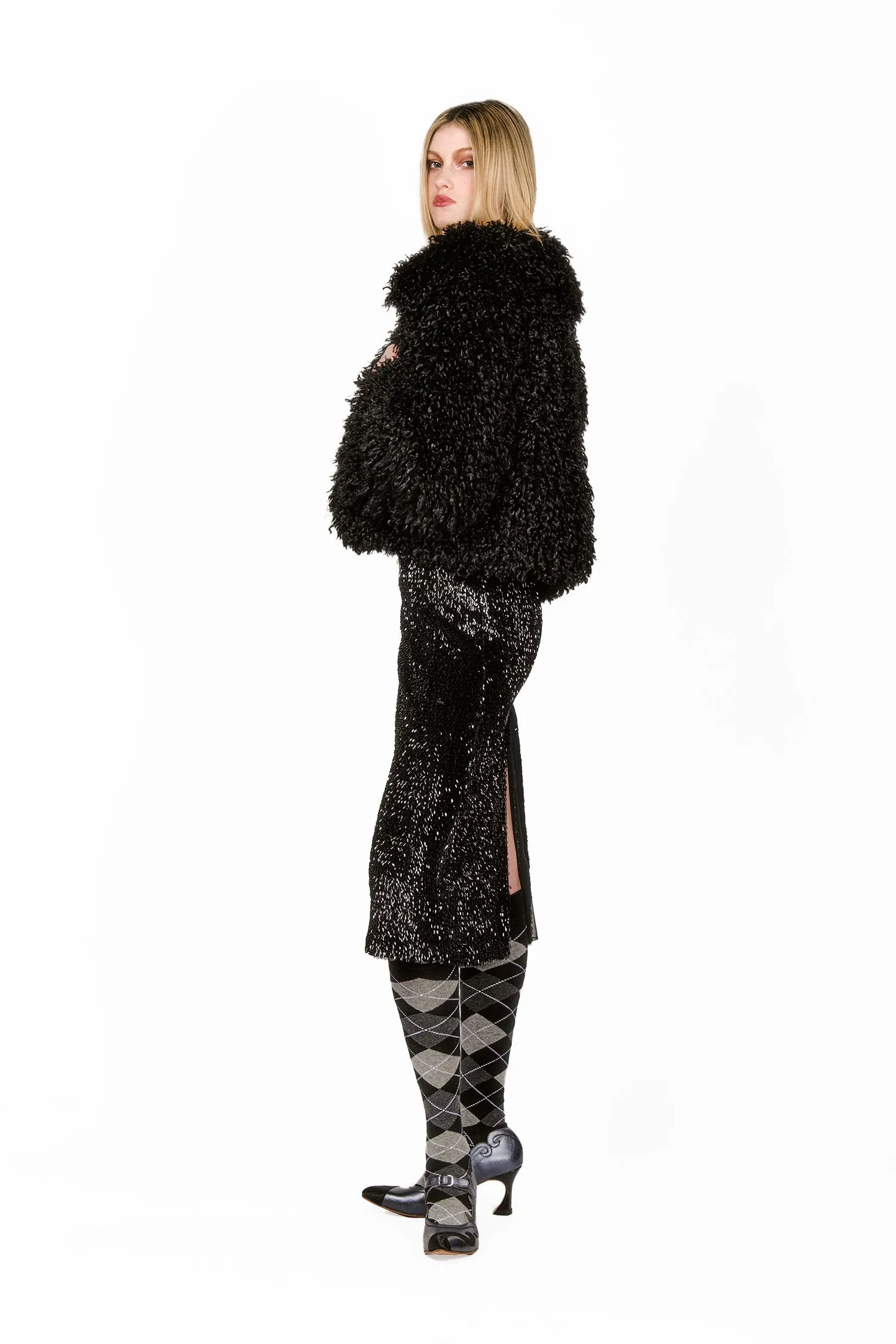 Faux Curly Lamb Fur Jacket Annasui