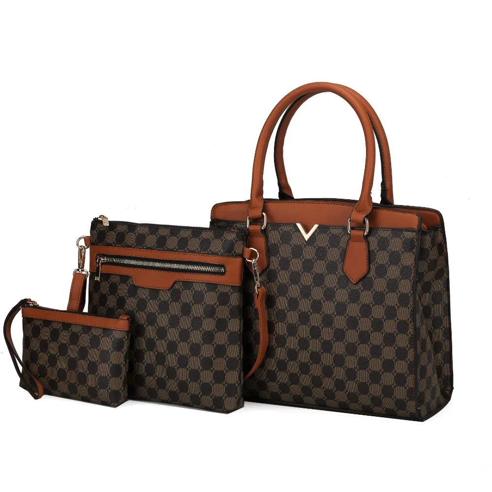 Finnley Vegan Leather Womens 3 Pc Satchel Bag, Crossbody & Wristlet -3-piece set