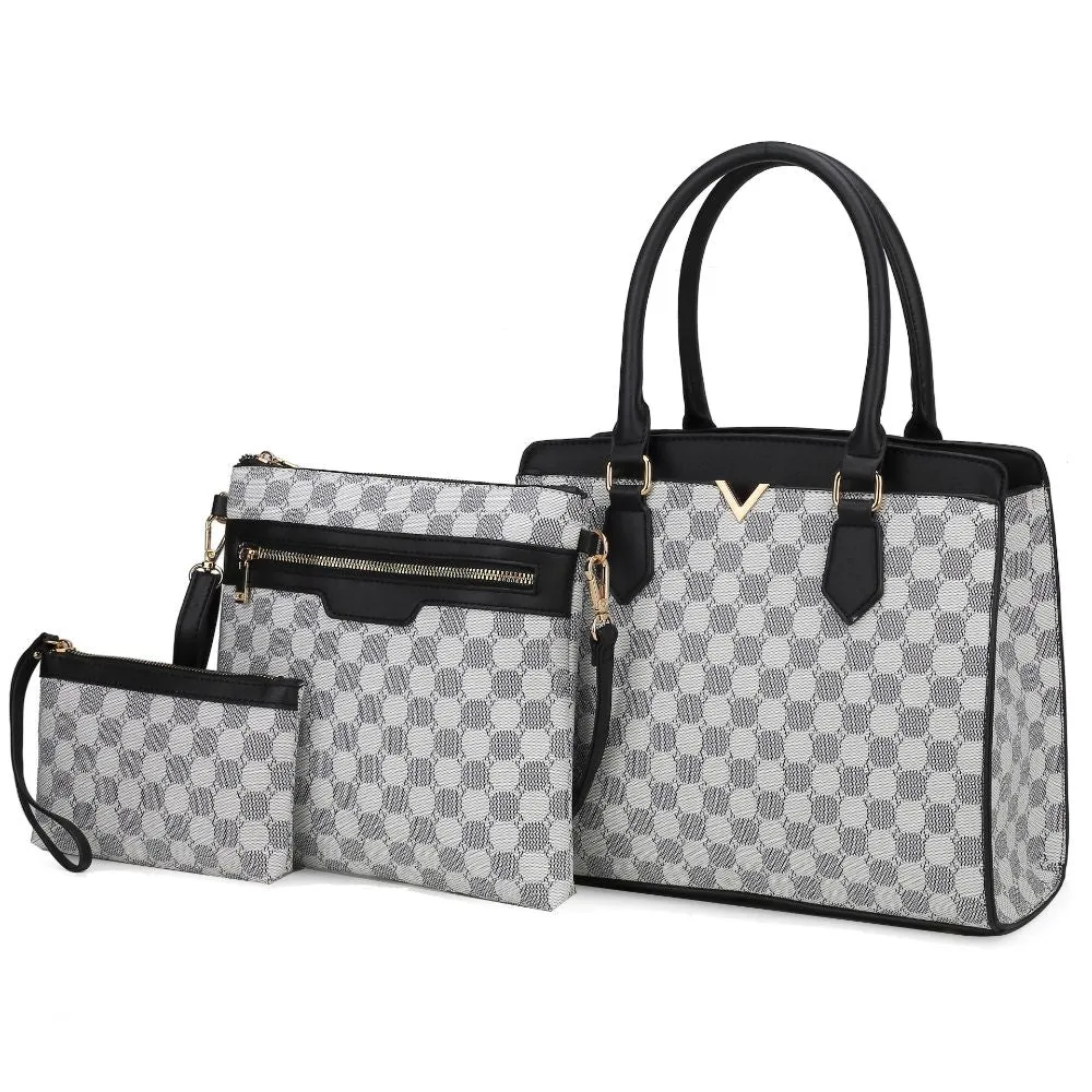 Finnley Vegan Leather Womens 3 Pc Satchel Bag, Crossbody & Wristlet -3-piece set