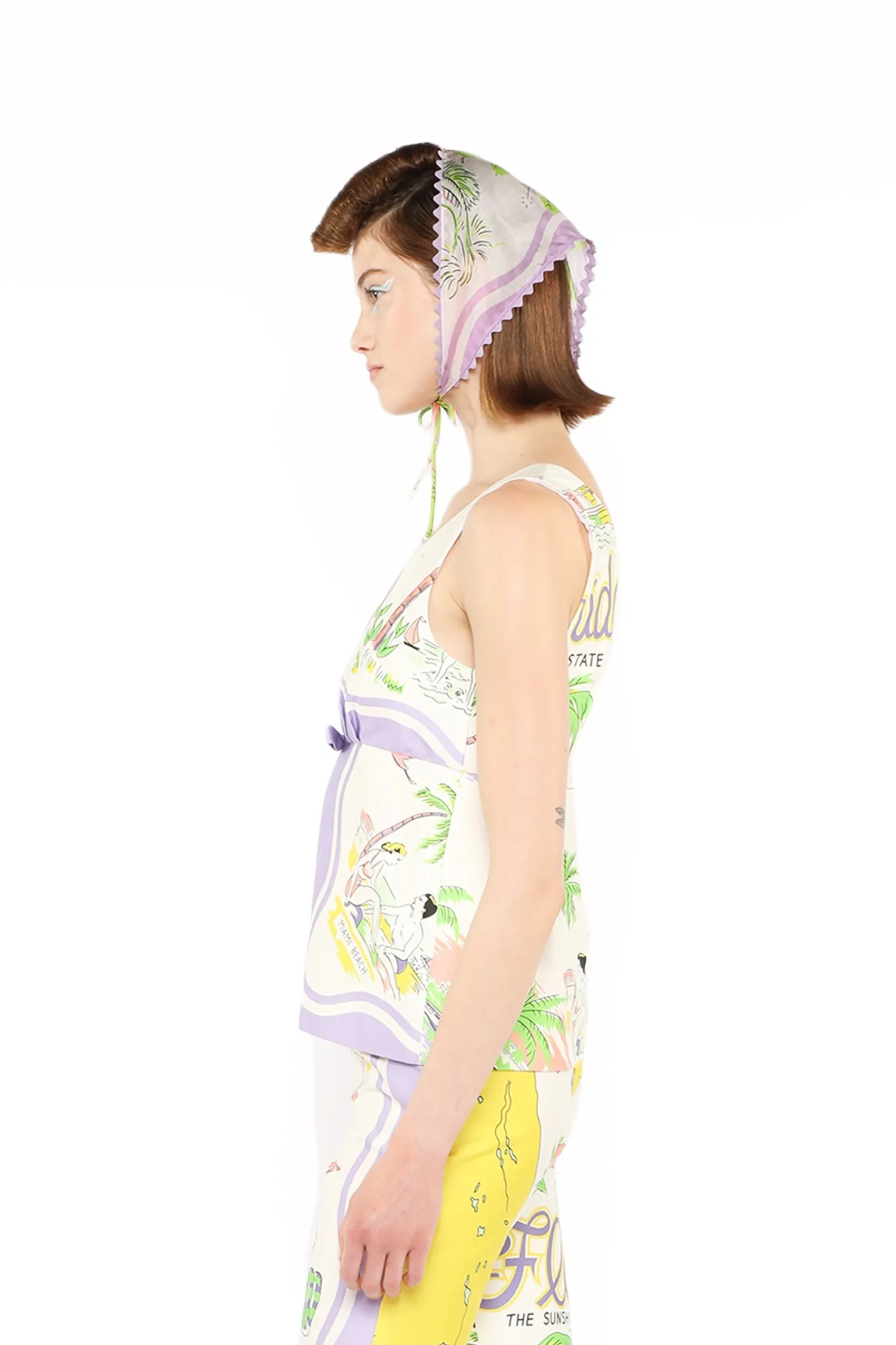 Florida Cotton Sateen Sleeveless Bow Top Annasui