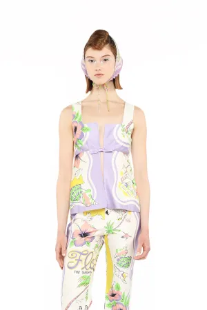 Florida Cotton Sateen Sleeveless Bow Top Annasui