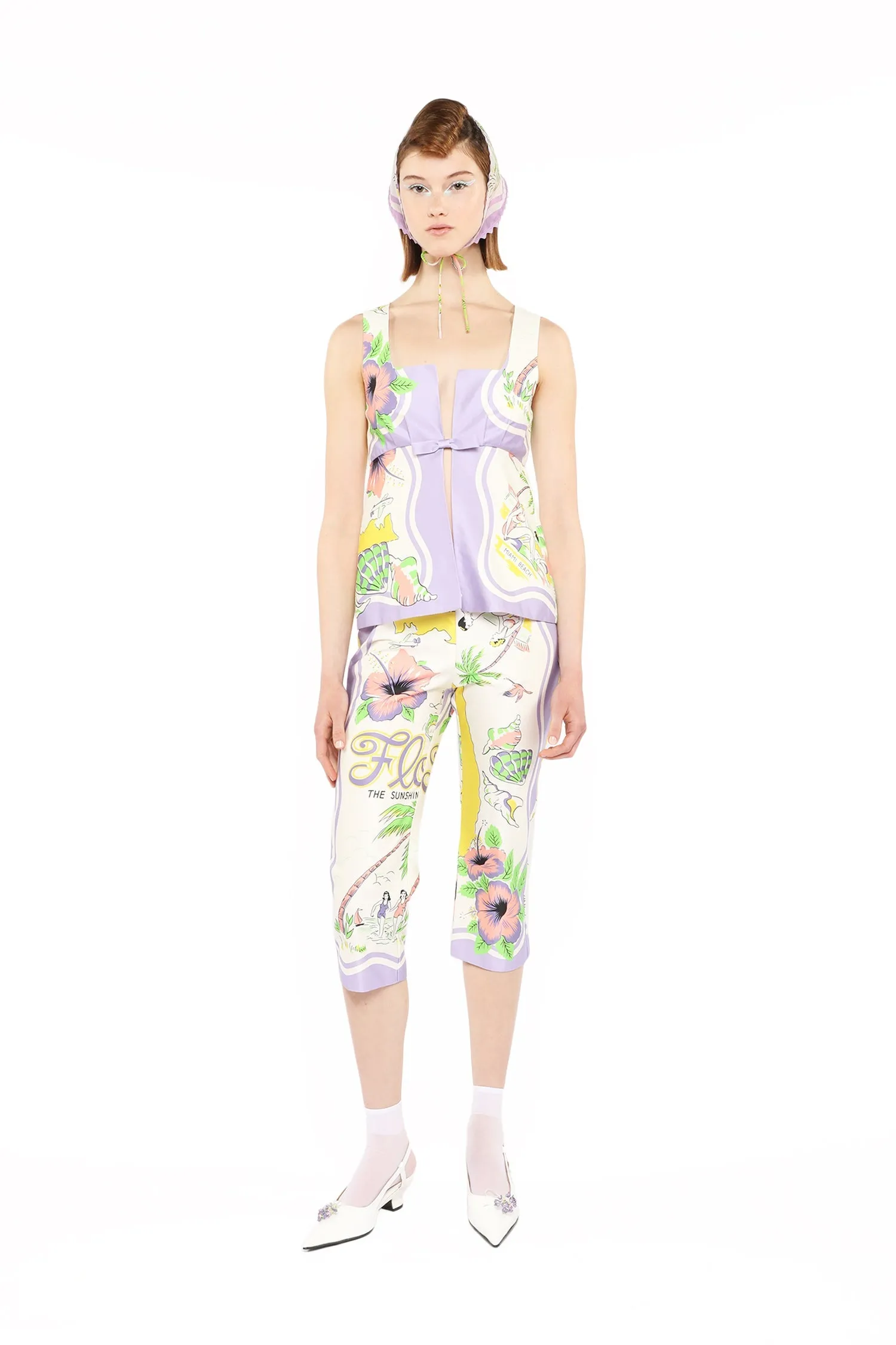 Florida Cotton Sateen Sleeveless Bow Top Annasui