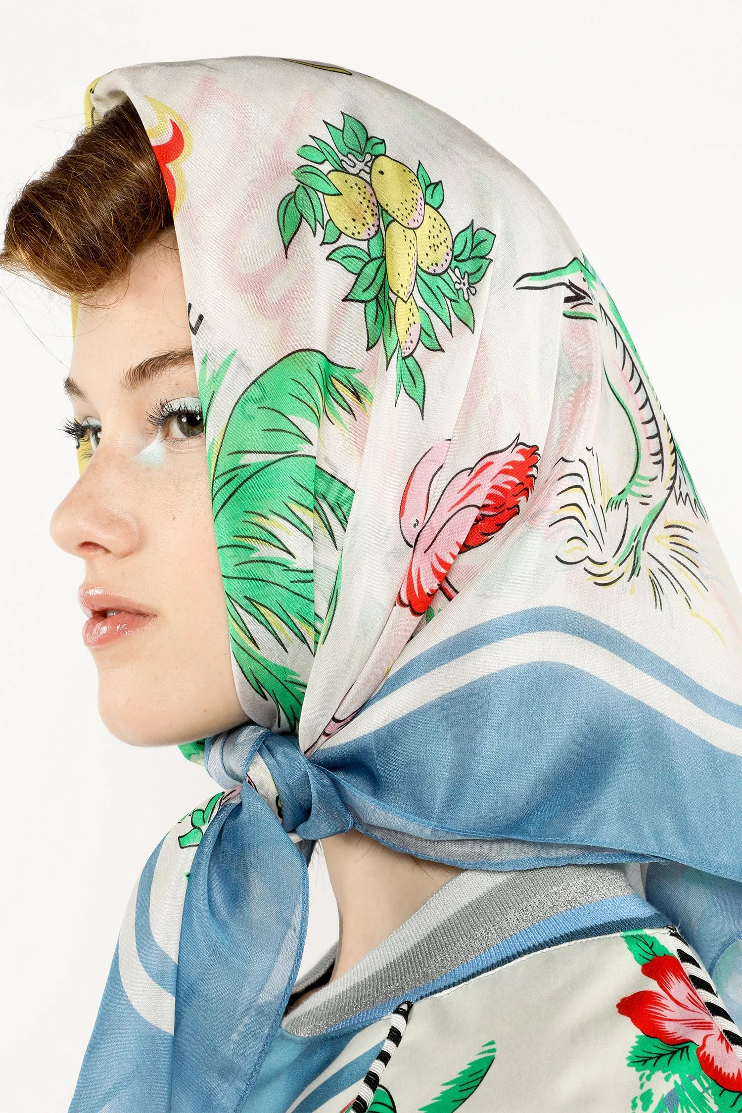 Florida Silk Voile Square Scarf- Blue Annasui