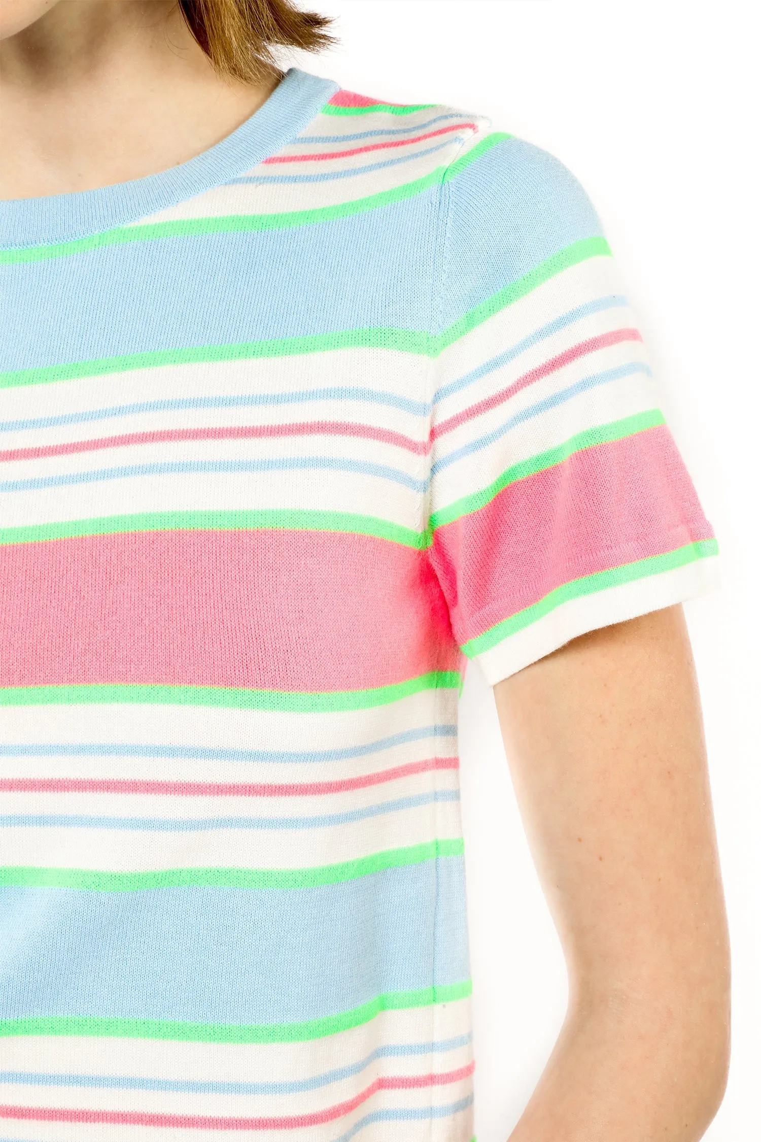 Fluorescent Stripe Short Sleeve Knit Top-Baby Blue Annasui