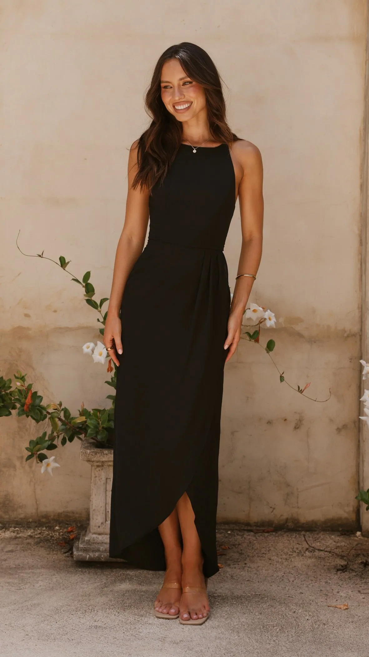 Genevieve Boat Neck Maxi Dress - Black Billy J