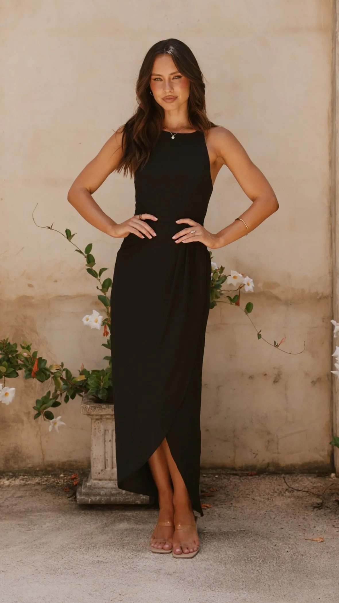 Genevieve Boat Neck Maxi Dress - Black Billy J