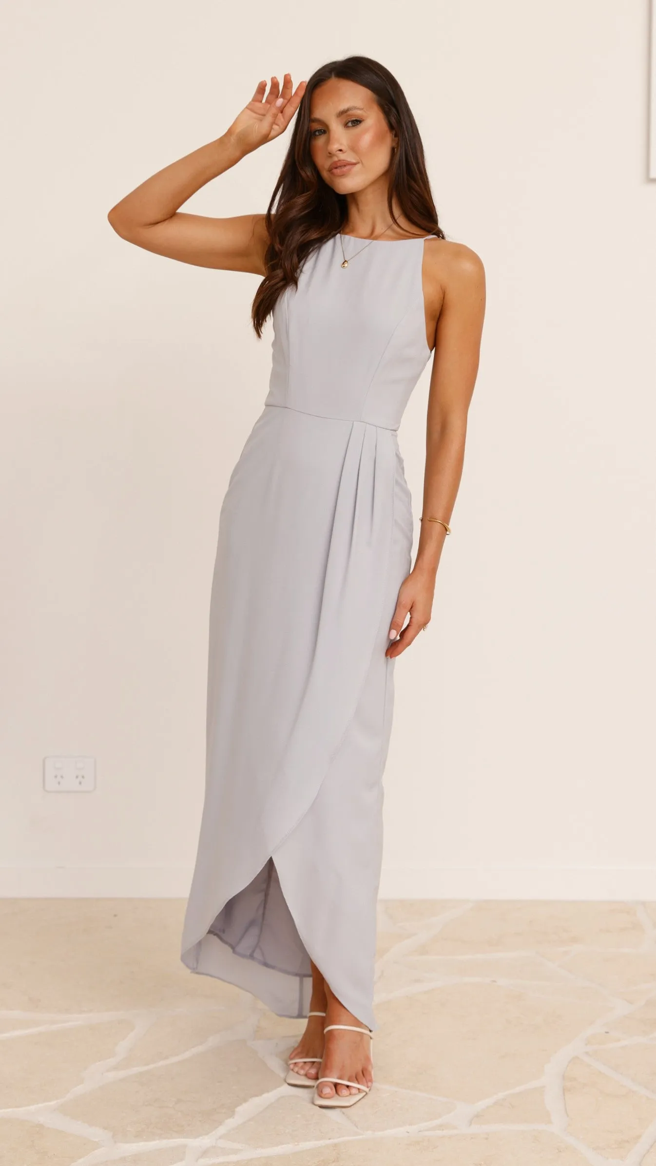 Genevieve Boat Neck Maxi Dress - Light Grey Billy J