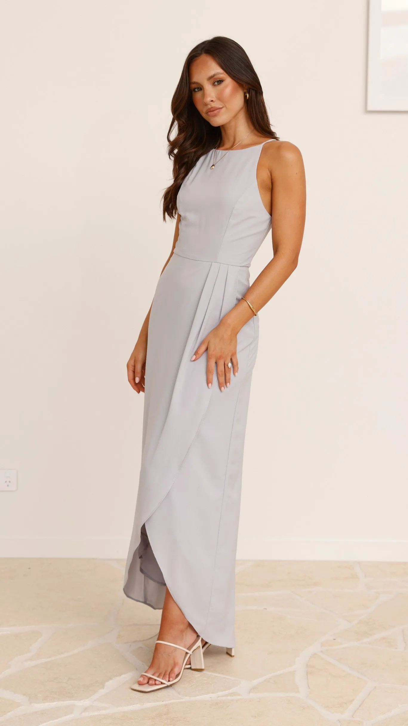 Genevieve Boat Neck Maxi Dress - Light Grey Billy J