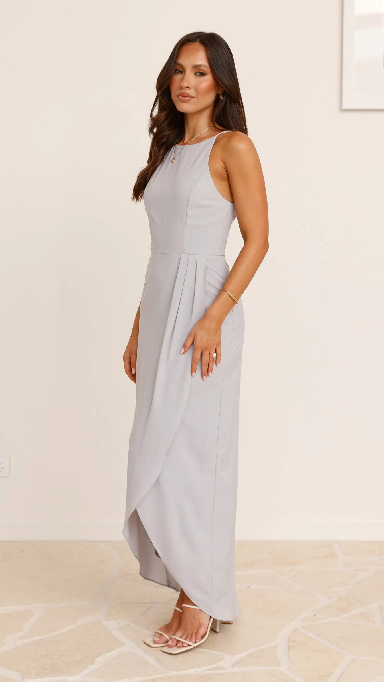 Genevieve Boat Neck Maxi Dress - Light Grey Billy J