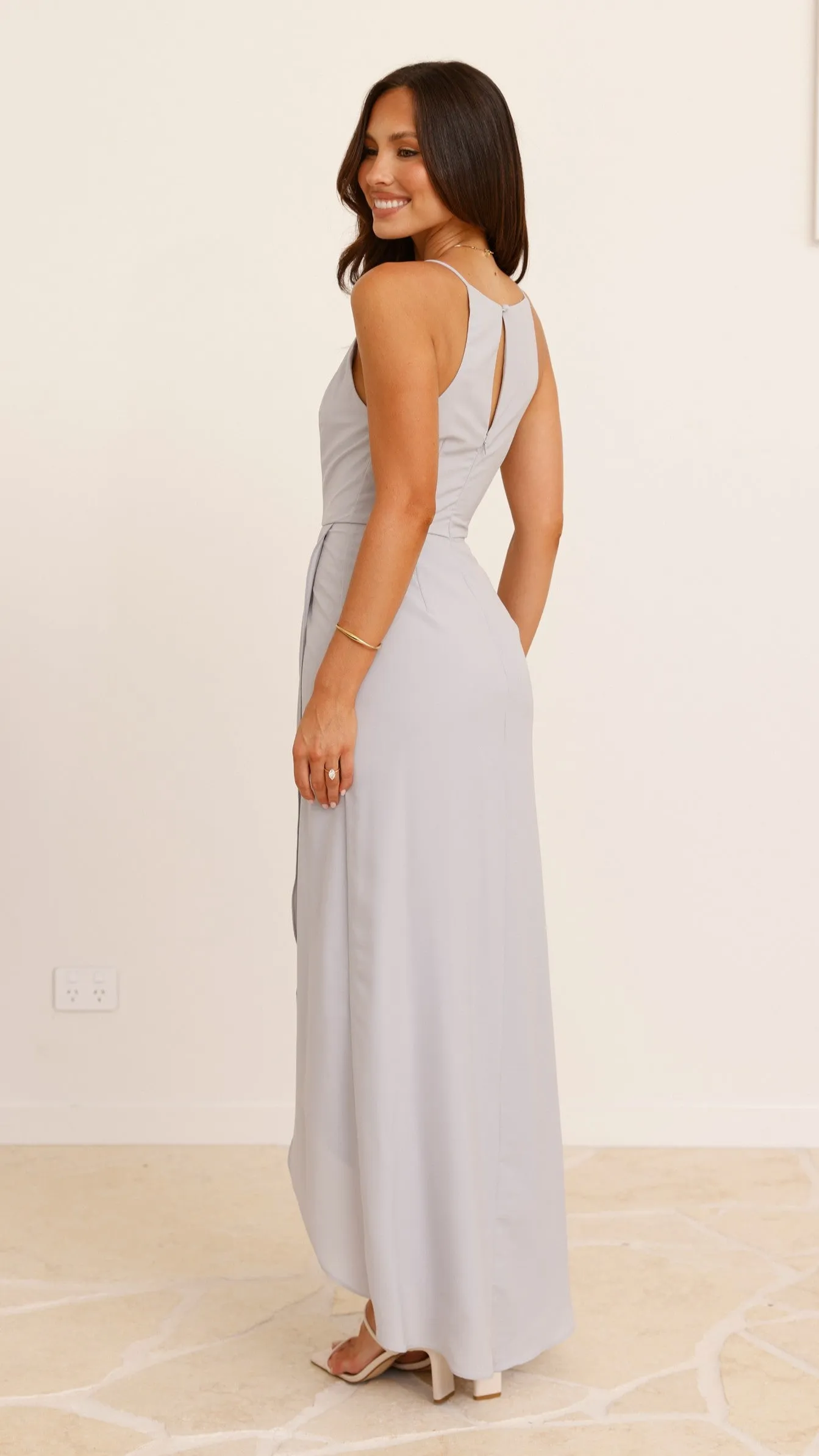 Genevieve Boat Neck Maxi Dress - Light Grey Billy J