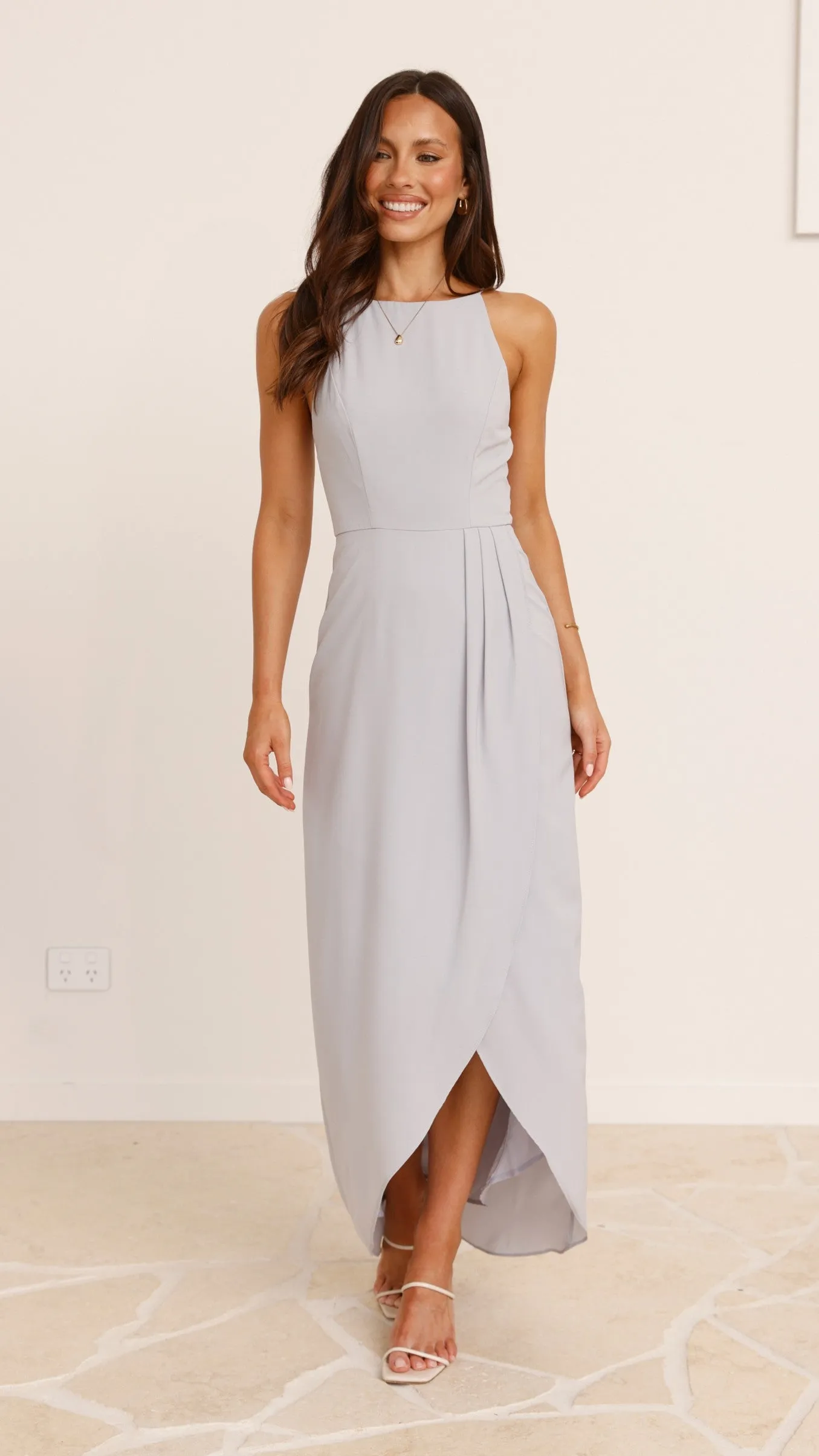 Genevieve Boat Neck Maxi Dress - Light Grey Billy J