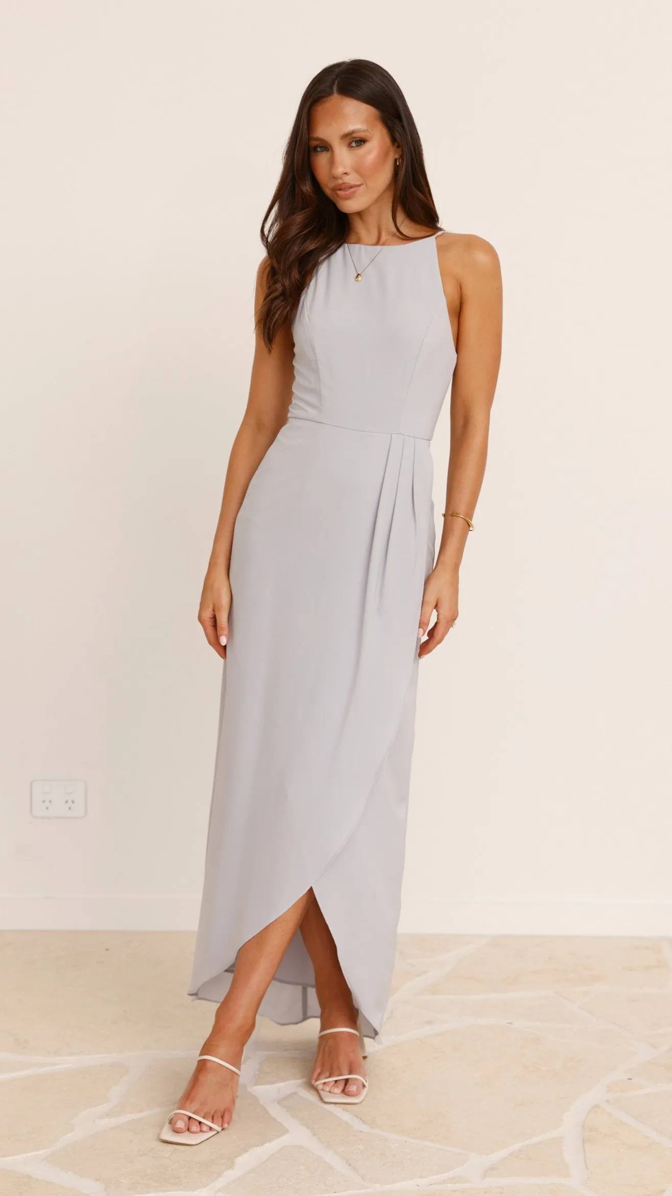 Genevieve Boat Neck Maxi Dress - Light Grey Billy J