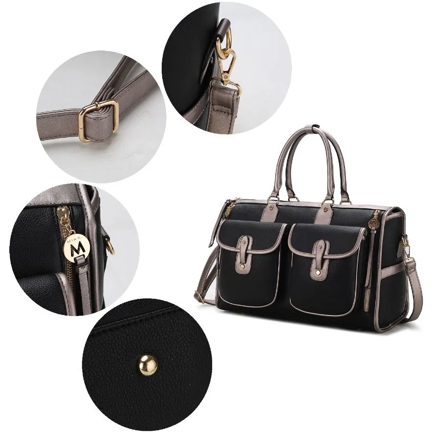 Genevieve Color Block Vegan Leather Womens Duffle Bag