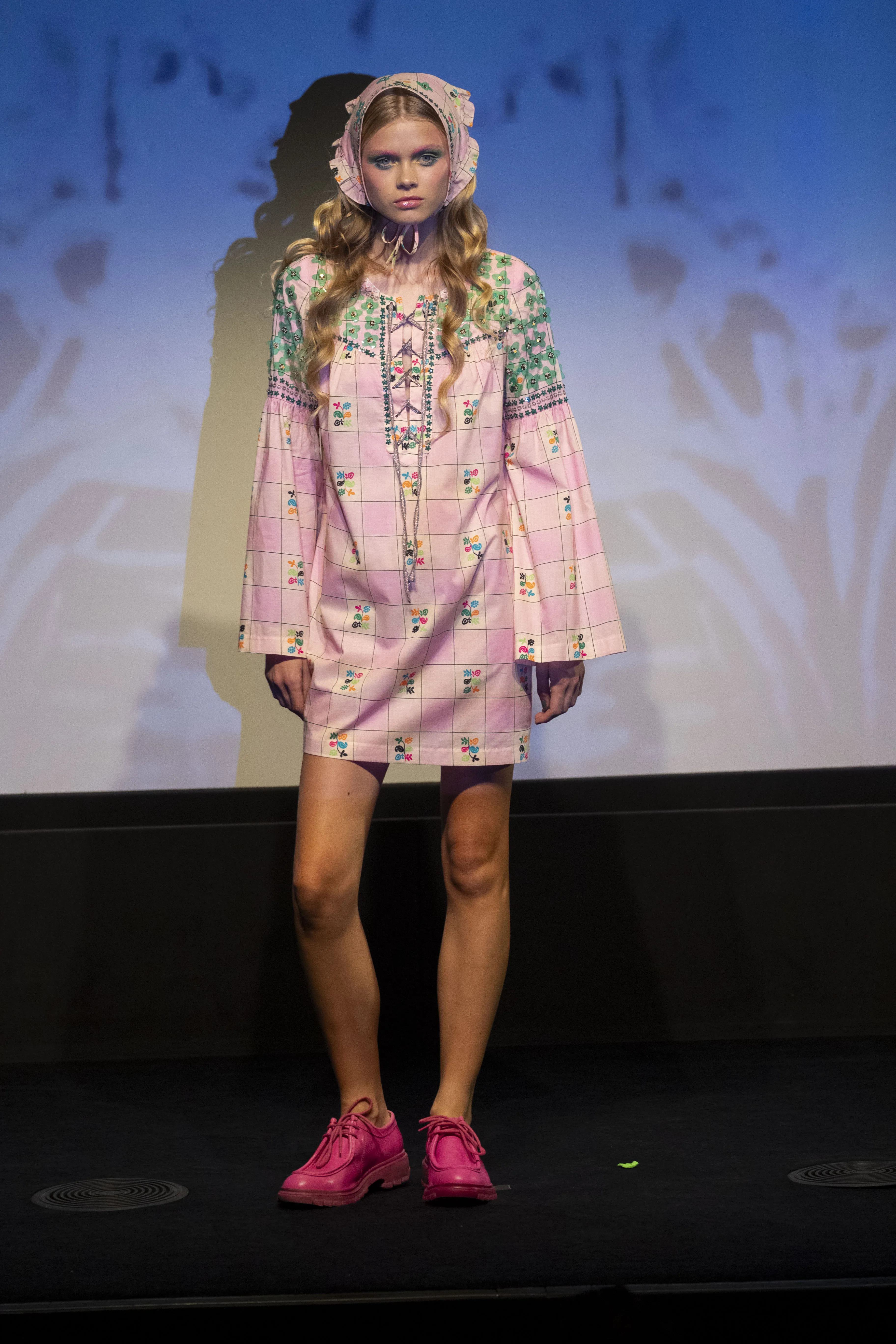 Giant Floral Gingham Embroidered Dress Annasui