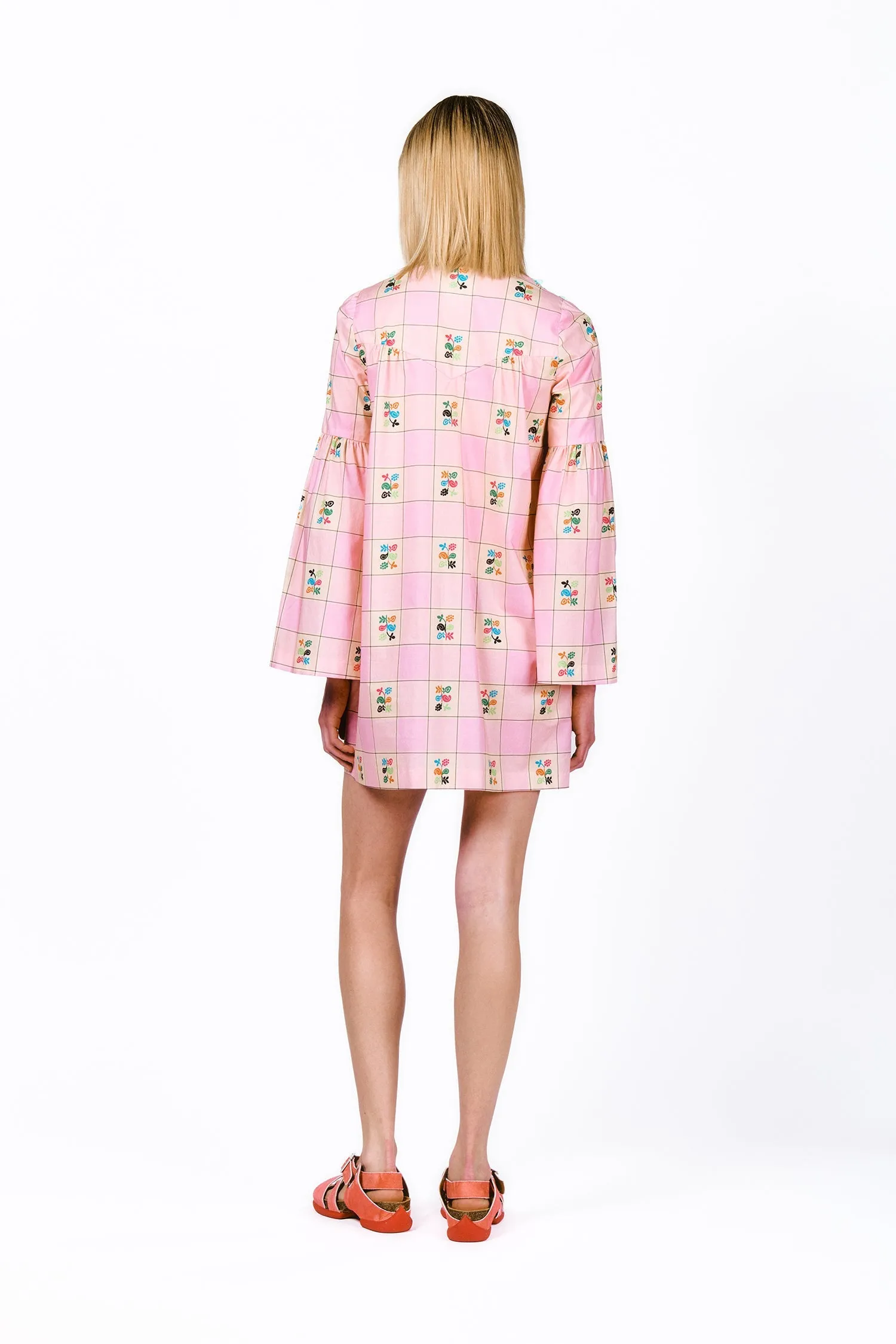Giant Floral Gingham Embroidered Dress Annasui