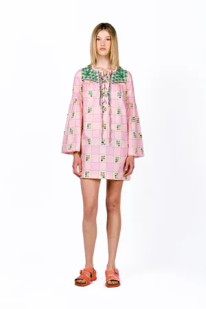 Giant Floral Gingham Embroidered Dress Annasui