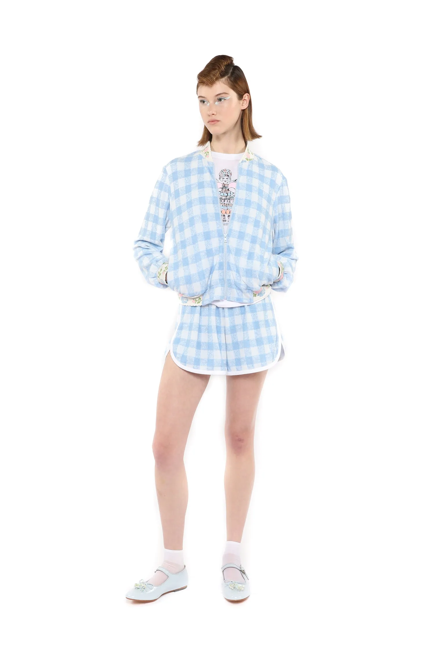 Gingham Terry Baseball Jacket Annasui