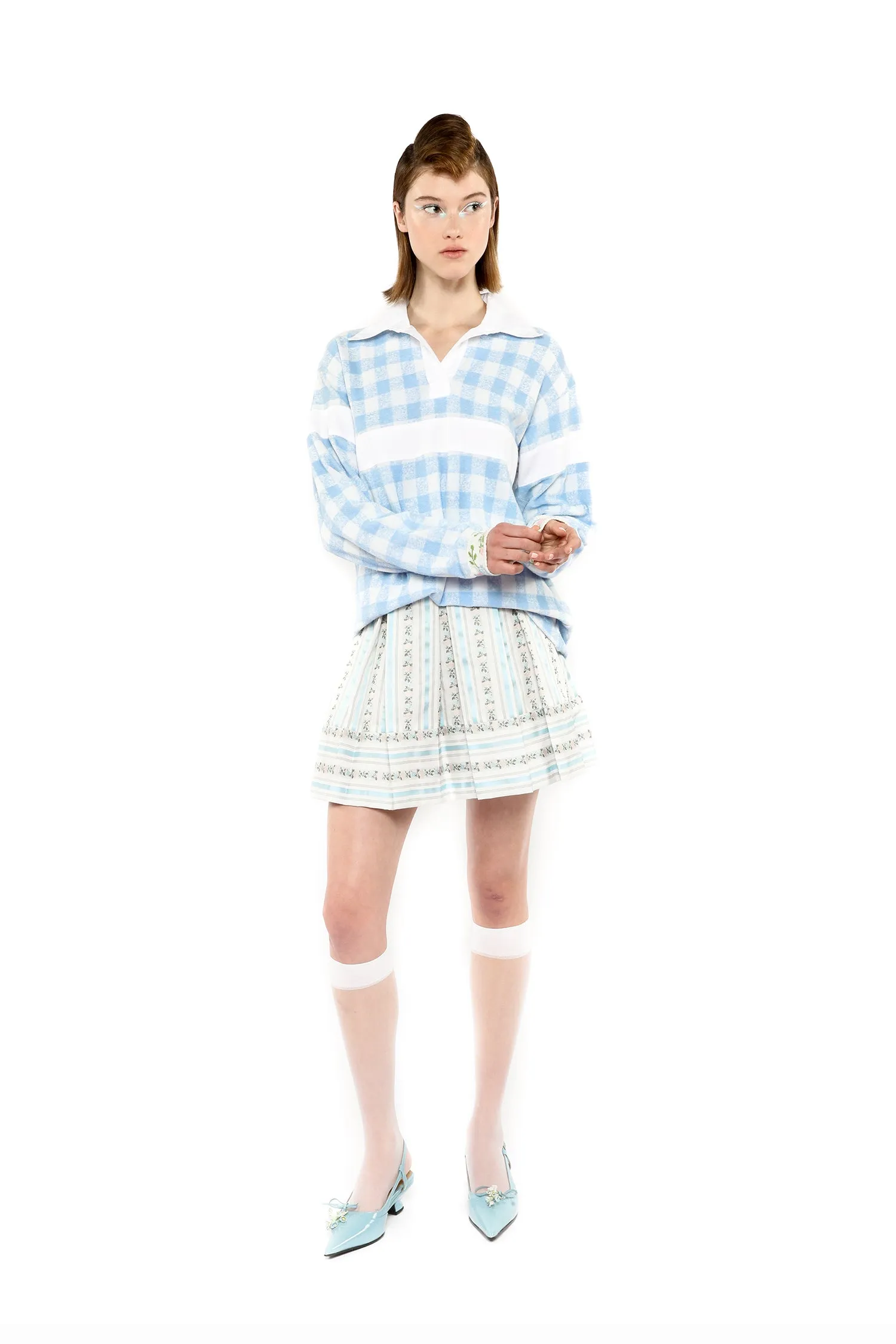 Gingham Terry Long Sleeve Top Annasui