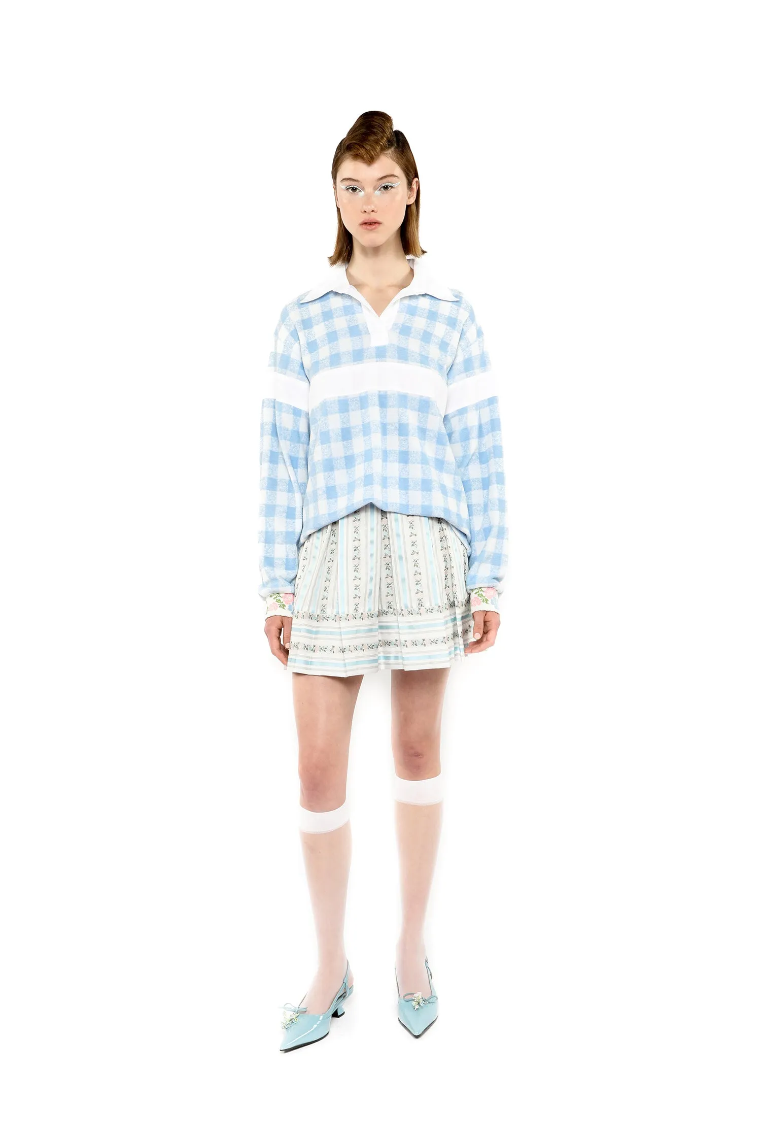 Gingham Terry Long Sleeve Top Annasui