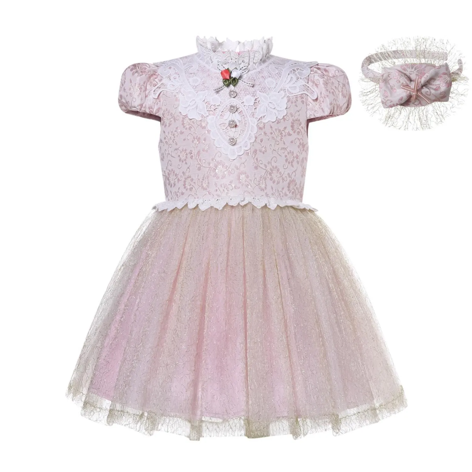 Girls Davy Lace Dress In Pink