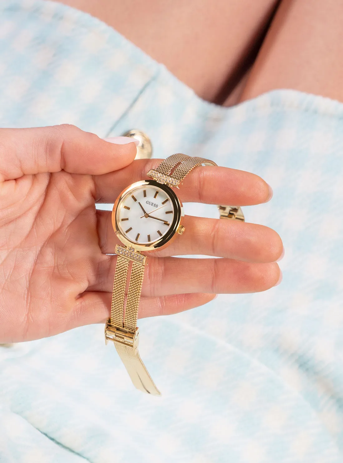 Gold Array Crystal Mesh Watch Guess