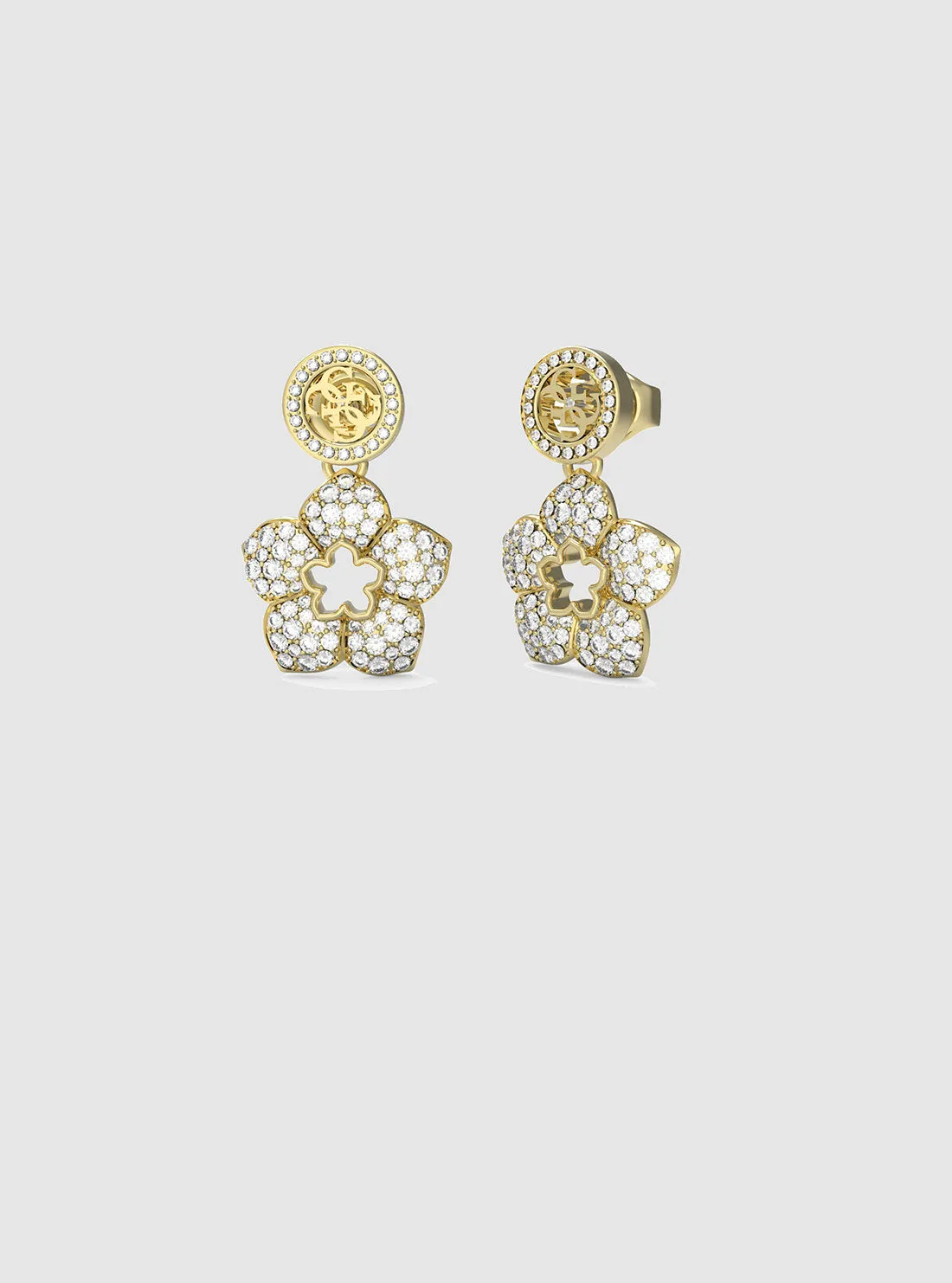 Gold Crystal Pave Flower Earrings Guess