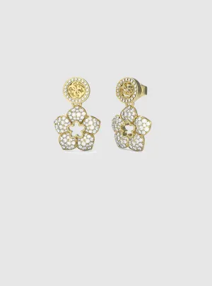 Gold Crystal Pave Flower Earrings Guess