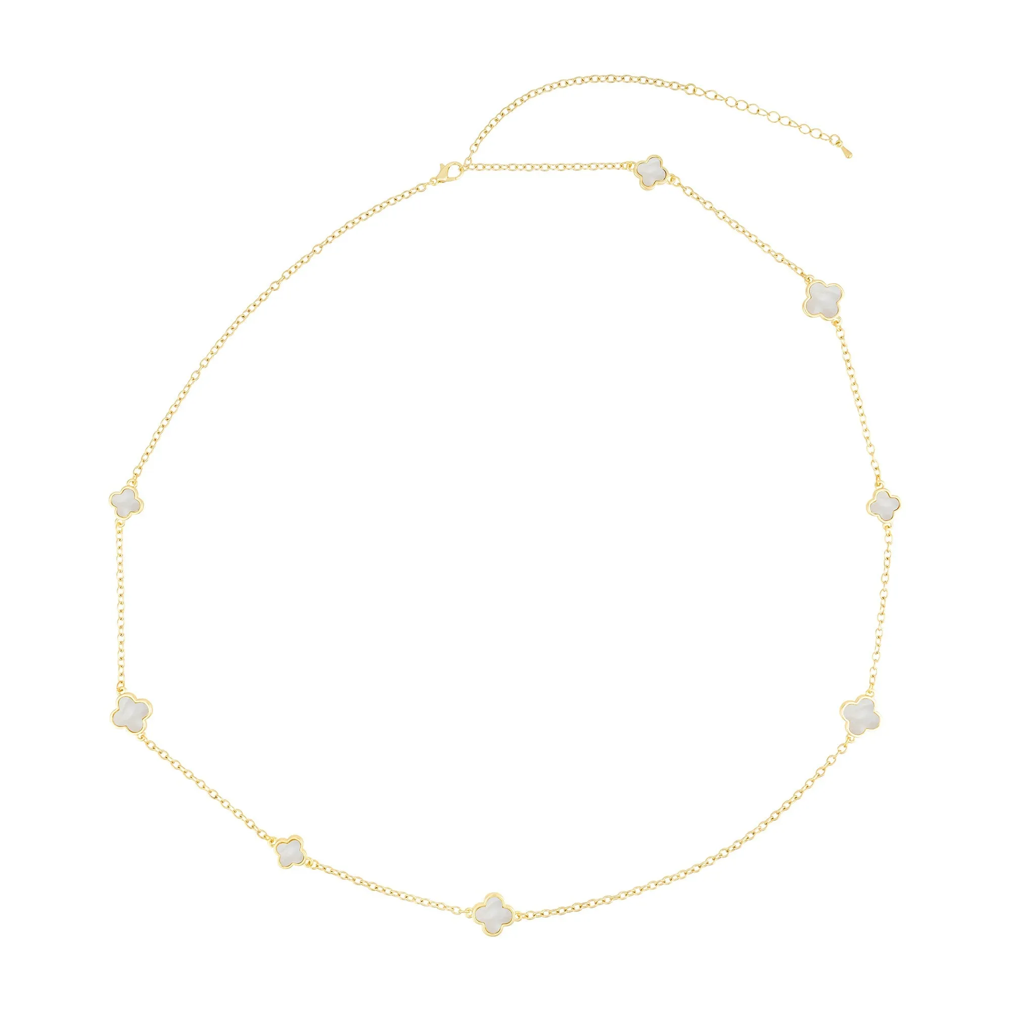 Gold Plated 36" Mother of Pearl Flower Station Necklace