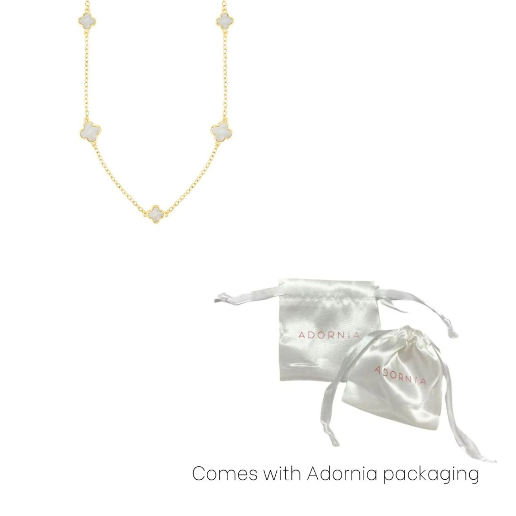 Gold Plated 36" Mother of Pearl Flower Station Necklace