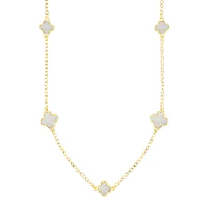 Gold Plated 36" Mother of Pearl Flower Station Necklace